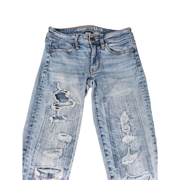 American Eagle Jeans 4 Womens Super Stretch Jegging Light Wash Mid Rise Distress - Picture 2 of 5